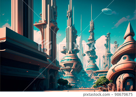 Beautiful futuristic city of the future, high technology city 98670675