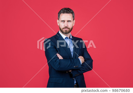 male formal fashion. professional unshaven ceo. confident boss crossed hands. male formal fashion. professional unshaven ceo. confident boss crossed hands. 98670680