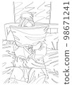 The girl hugs the pillow. Vector antistress coloring book in sketch style. 98671241