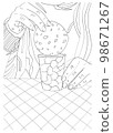 Cookies in a female hand and a glass. Vector antistress coloring book 98671267