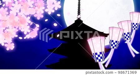 Cherry blossoms, cherry blossom festival, night cherry blossoms, background material 98671369