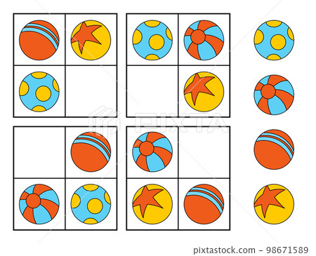 Sudoku for kids. Logical tasks composed of ball. IQ test. Choose correct answer. Educational game for children 98671589