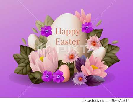 Easter egg colorful 3d background, season traditional vector spring decorative happy flower ornament. 98671815