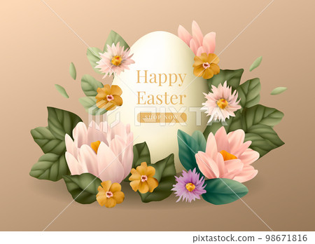 Easter egg colorful 3d background, season traditional vector spring decorative happy flower ornament. 98671816