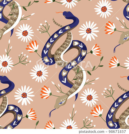 Wild snake vector exotic background, beautiful decoration flower seamless pattern Wild snake vector exotic background, beautiful decoration flower seamless pattern 98671837