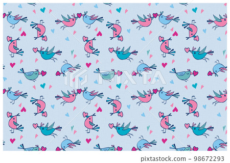 小鳥和心形圖案藍色藍色 98672293