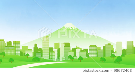 清新的綠色摩天大樓大城市背景素材 98672408