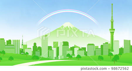 Fresh green skyscraper big city background material 98672562