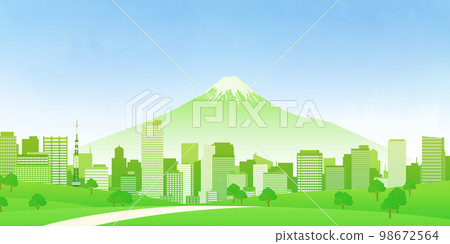 Fresh green skyscraper big city background material 98672564