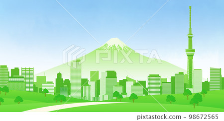 Fresh green skyscraper big city background material 98672565