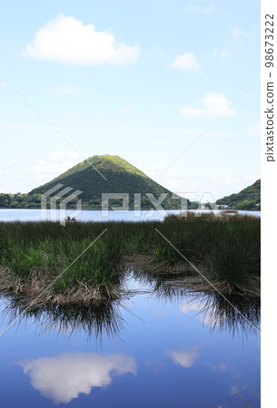 Beautiful view of clouds reflected on the surface of the water Beautiful view of clouds reflected on the surface of the water 98673222