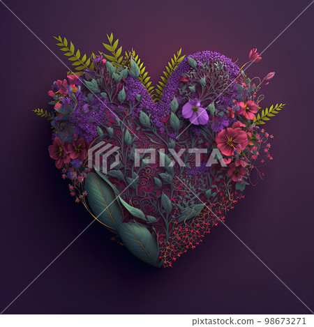 Floral botanical heart made of flowers, leaves... - Stock Illustration ...