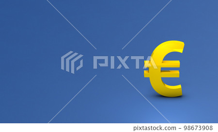 三維黃金歐元貨幣符號。歐洲經濟的象徵標誌。藍色酷理性背景。 98673908
