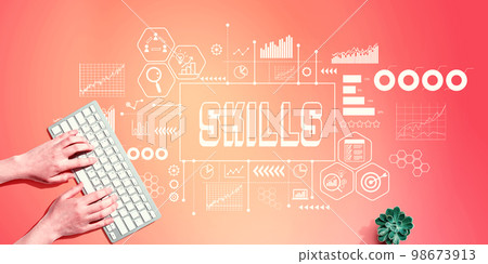 Skills theme with person using computer keyboard 98673913