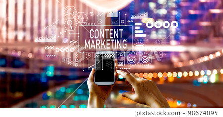 Content marketing theme with big city at night Content marketing theme with big city at night 98674095