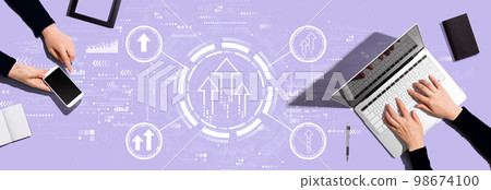 Rising arrow theme with people working together Rising arrow theme with people working together 98674100