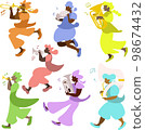 Vector illustration of colorful spirits playing brass instruments 98674432