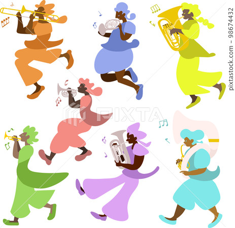 Vector illustration of colorful spirits playing brass instruments 98674432
