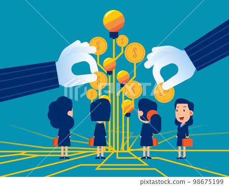 Business team get money from their investments. Idea or bulb tree 98675199