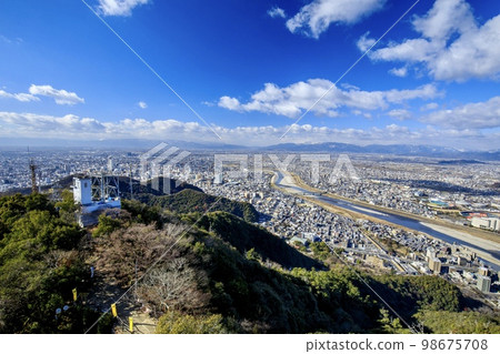 View of Gifu City from Gifu Castle Tower, Gifu Prefecture (West direction, towards Mt. Ibuki) 98675708
