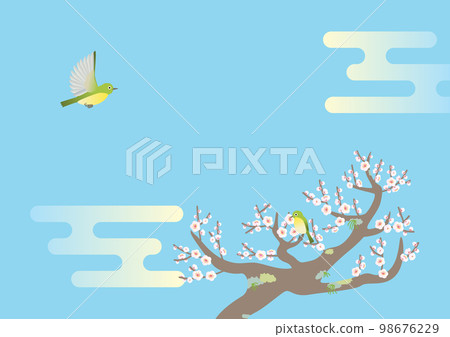 Plum and white-eye blue background with haze pattern 98676229