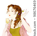Taisho Roman Showa Retro Woman with a glass of red wine 98676469