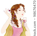 Taisho Roman Showa Retro Woman with a glass of white wine 98676470