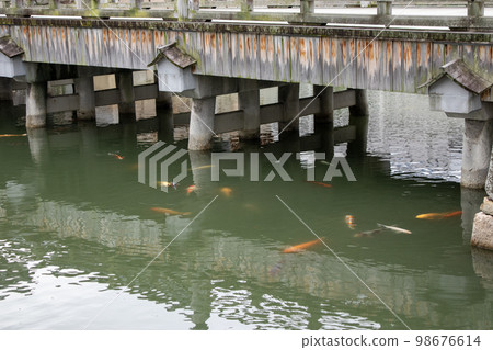 The moat under the bridge of the Ninomaru Omote Gate at the historic site of Hiroshima Castle 98676614