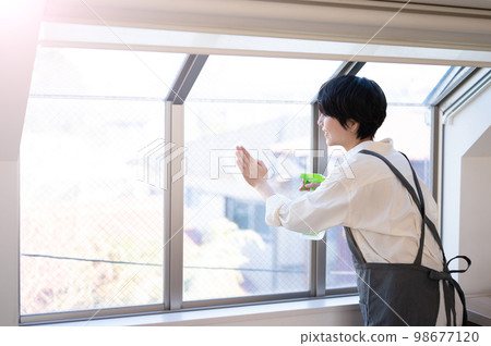 Image of housewife cleaning and housework help Image of housewife cleaning and housework help 98677120