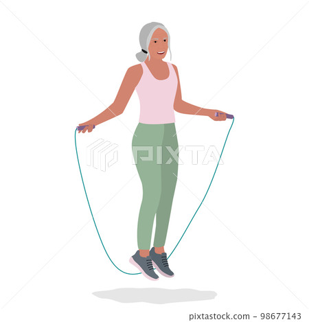 Senior active woman jumping on the rope Senior active woman jumping on the rope 98677143