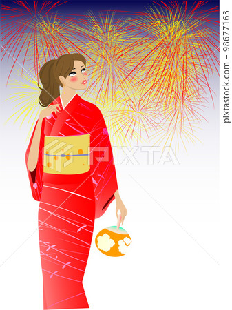 和服和煙花的女人 98677163