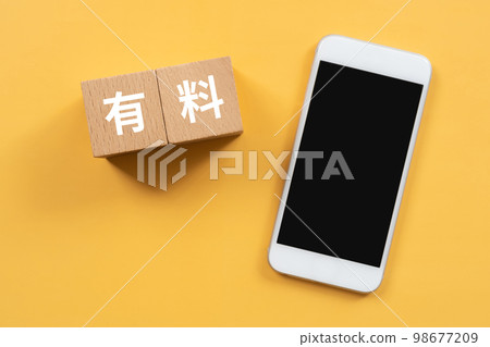 Block and smartphone written as paid Block and smartphone written as paid 98677209