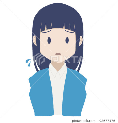 Person Simple Woman with long hair with a troubled face 98677376