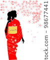 Silhouette of a woman in a kimono and cherry blossoms 98677441