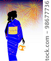 Silhouette of a woman in a kimono and fireworks 98677736