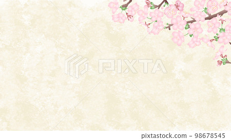 Three-dimensional cherry blossom branch and Japanese paper background Japanese style material Three-dimensional cherry blossom branch and Japanese paper background Japanese style material 98678545