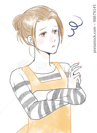 A woman troubled with her arms folded 98679145