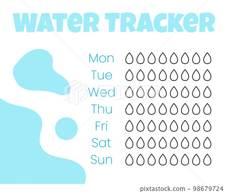 Water tracker vector template. . drinking water checklist. Water tracker with ice. vector illustration. Doodle style. Water tracker vector template. . drinking water checklist. Water tracker with ice. vector illustration. Doodle style. 98679724
