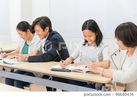 Asian cram school lecturer / teacher teaching elementary and junior high school students to study at cram school (individual guidance / summer course) 98680436