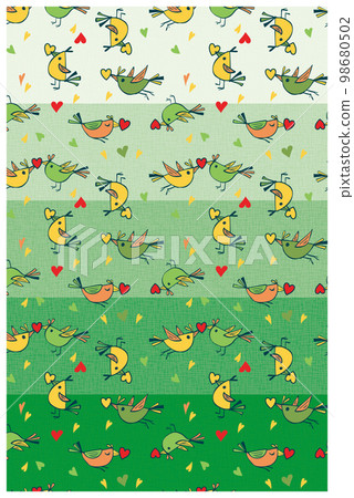 Little bird and heart pattern background green gradation 98680502