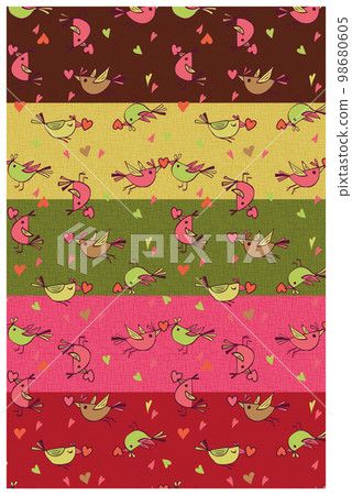 Little bird pattern pattern line drawing background Valentine color 98680605