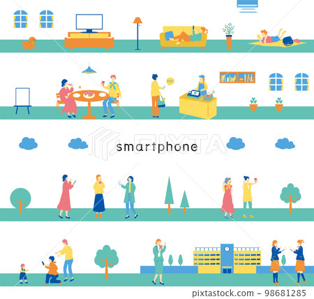 人們享受智能手機無縫背景 人們享受智能手機無縫背景 98681285
