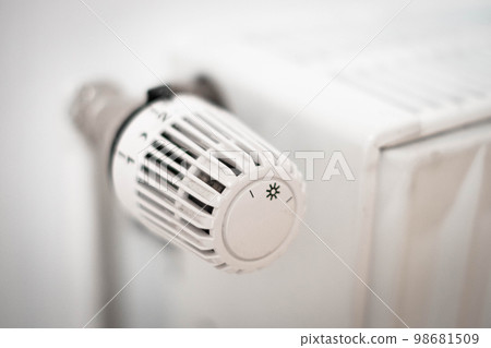 Close up of a thermostatic valve of a heating radiator - Close up of a thermostatic valve of a heating radiator - 98681509