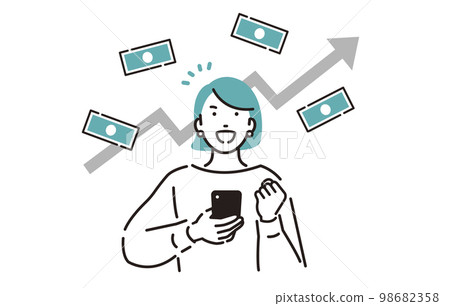 A woman who is pleased with the rise in stocks 98682358