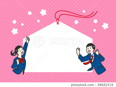 一個穿著制服的學生很高興通過考試並擺出姿勢 98682418