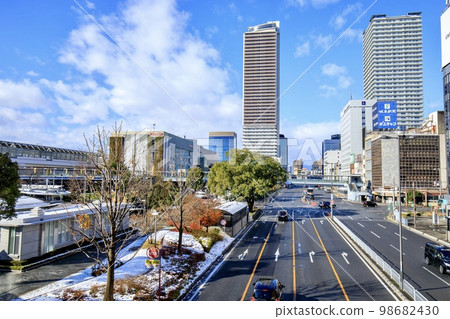 Gifu City Gifu Ekimae Street covered in snow Gifu City Gifu Ekimae Street covered in snow 98682430