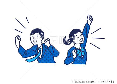 一個穿著制服的學生用膽量的姿勢歡呼 98682713