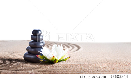 Volcanic massage stones on the sand. relaxation concept Volcanic massage stones on the sand. relaxation concept 98683244