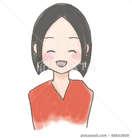 人，手繪風格，微笑的鮑勃剪裁女人 98683669