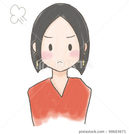 人物，手繪風格，臉色憤怒的鮑勃剪裁女人 98683671